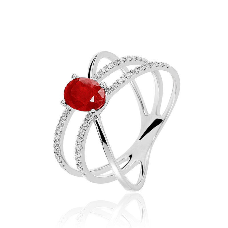 Bague Or Blanc Ava Rubis Et Diamant - Spannringe Damen | OROVIVO