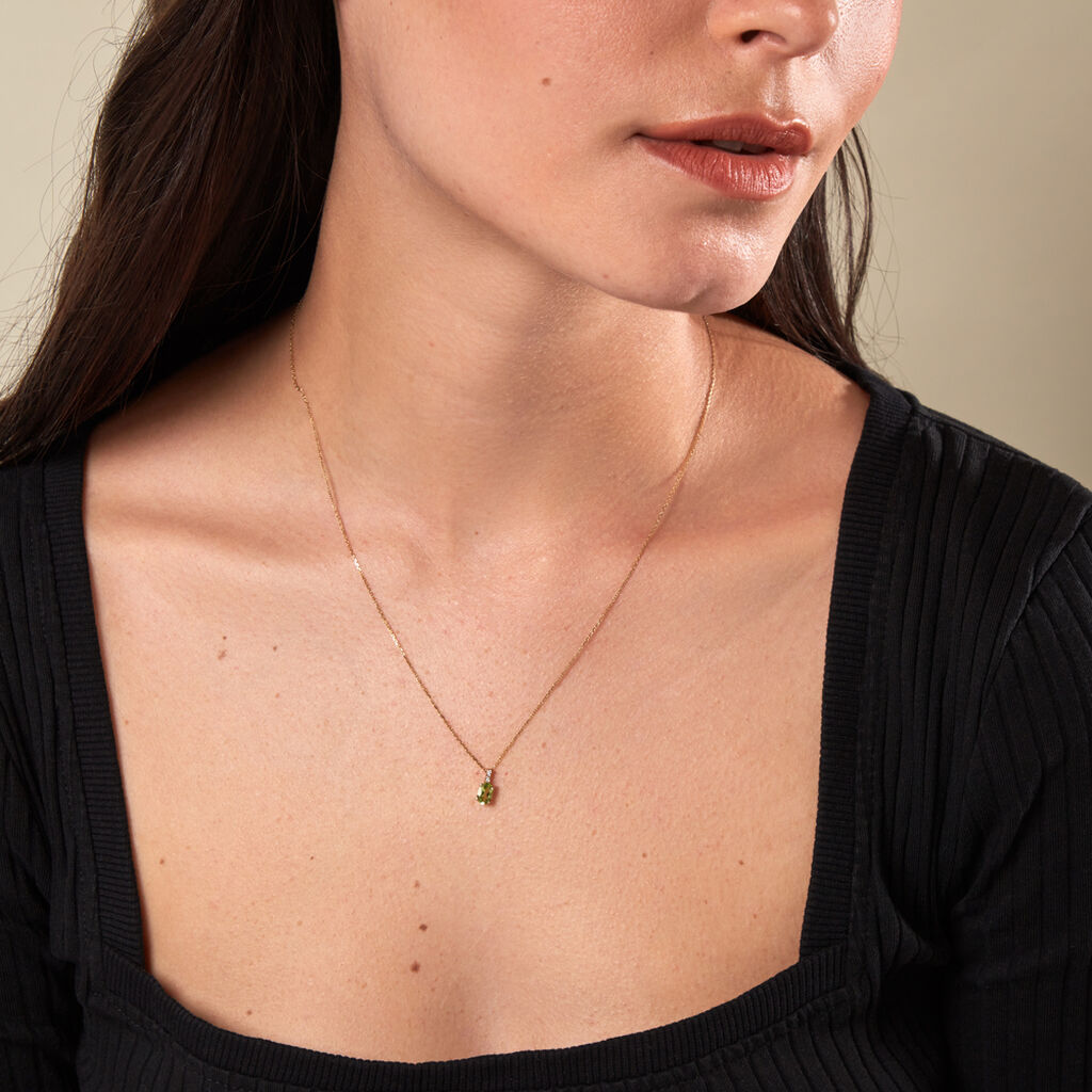 ELENEA Damen Collier Gold 375 (9 Karat) Peridot Gr&uuml;n 0,49 ct Oval