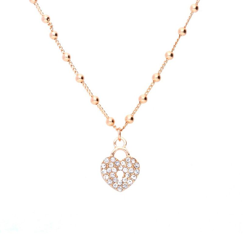 Collana in ottone rosato con lucchetto a cuore e strass - Spannringe Damen | OROVIVO