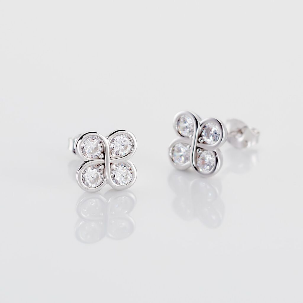 KAIYA Damen Ohrstecker Silber 925 Zirkonia Wei&szlig; 1,41 ct Talisman Kleeblatt