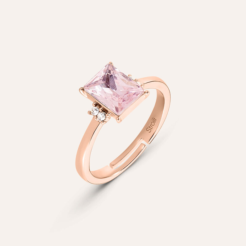 Anello Solitario Violet Ottone Rosa Cristallo - Spannringe Damen | OROVIVO