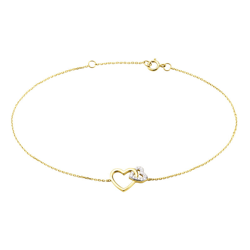 HERZ HO YOU & ME Damen Armband Gold 375 (9 Karat) Diamant Wei&szlig; 0,02 ct Herz B 0,07 mm - Armb&auml;nder mit Anh&auml;nger Damen | OROVIVO