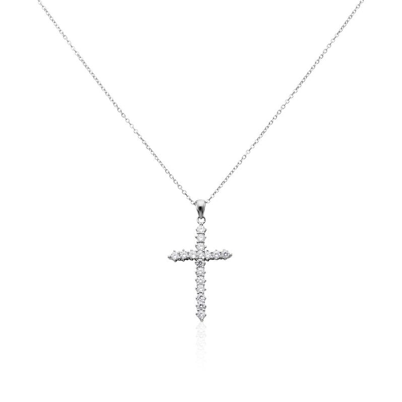 Damen Collier Silber Silber 925 Zirkonia Wei&szlig; 1,6 ct Religi&ouml;ses Kreuz B 0,3 mm - Halsketten Damen | OROVIVO