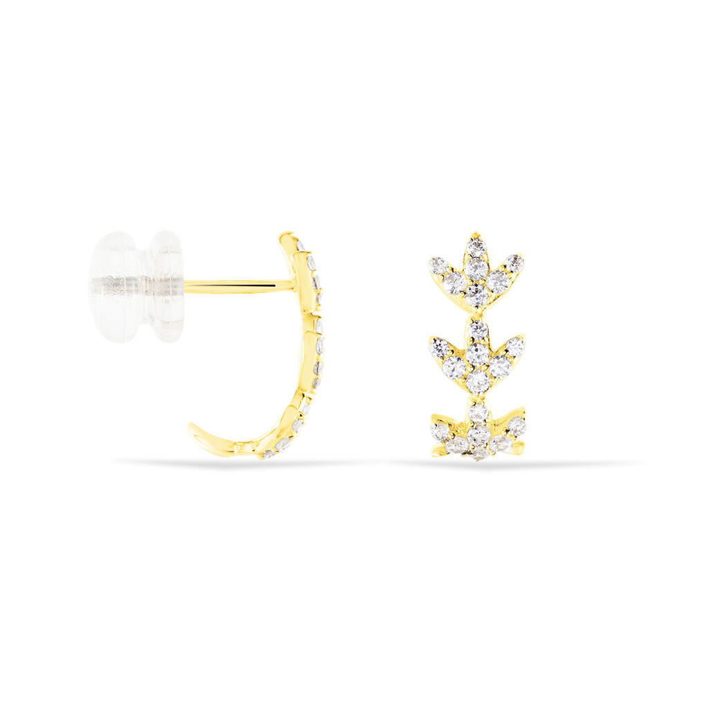 GITA Damen Creolen Gold 375 (9 Karat) Zirkonia Wei&szlig; 0,53 ct Blume