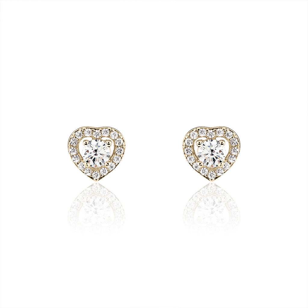 ALAIS Damen Ohrstecker Vergoldet Zirkonia Weiß 0,21 ct Herz, Ohrstecker mit Stein