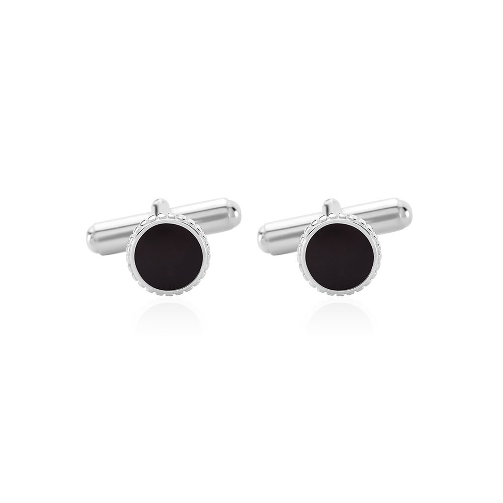 Herren Manschettenkn&ouml;pfe Silber Silber 925 Halbrund Schwarz Geometrisch Liam 18,5cm