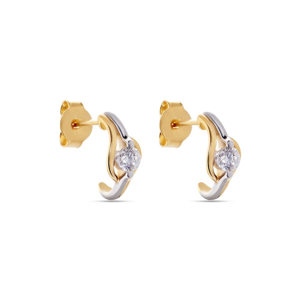 LINDSEY Damen Creolen Gold Bicolor Gelb/Silber 375 (9 Karat) Zirkonia Wei&szlig; 0,44 ct