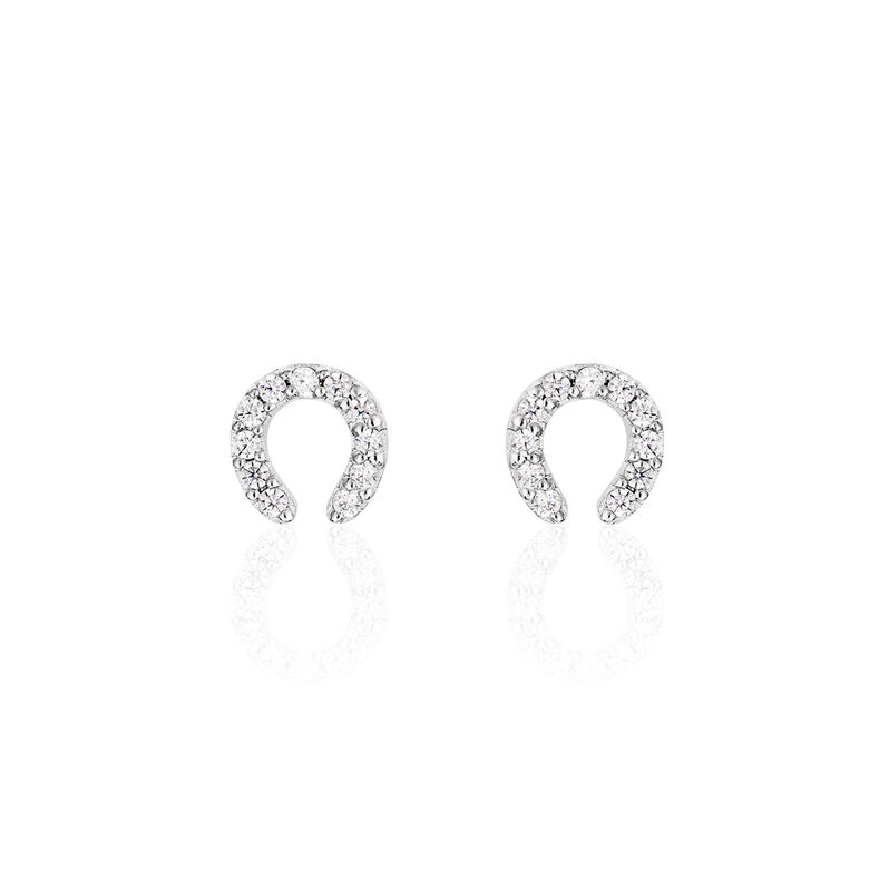 Damen Ohrstecker Silber 925 Zirkonia Wei&szlig; Talisman Hufeisen - Ohrstecker Damen | OROVIVO