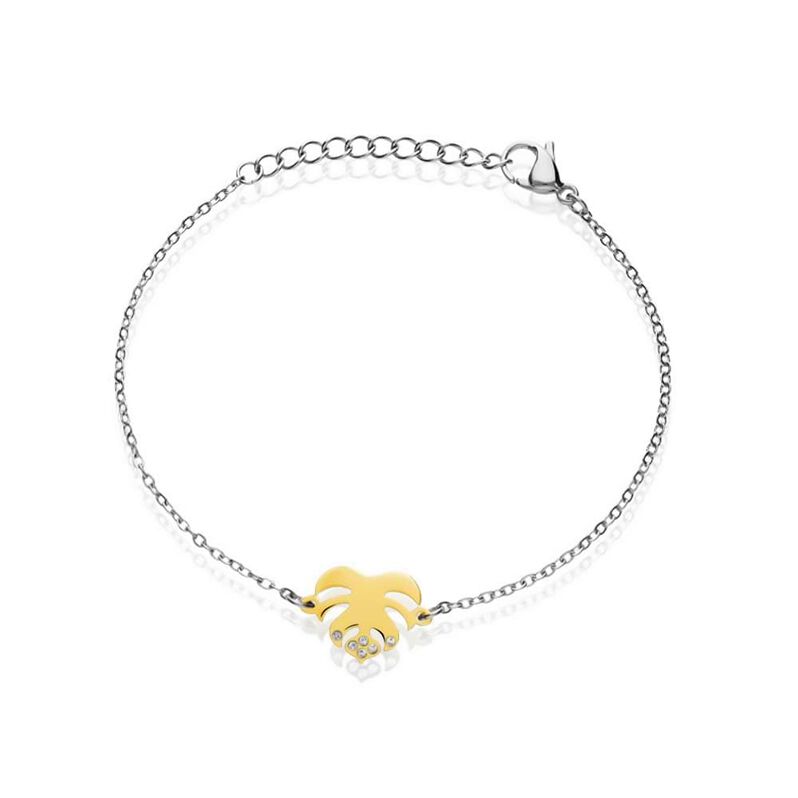Bracciale con charm foglia in acciaio bicolore e strass - Spannringe Damen | OROVIVO