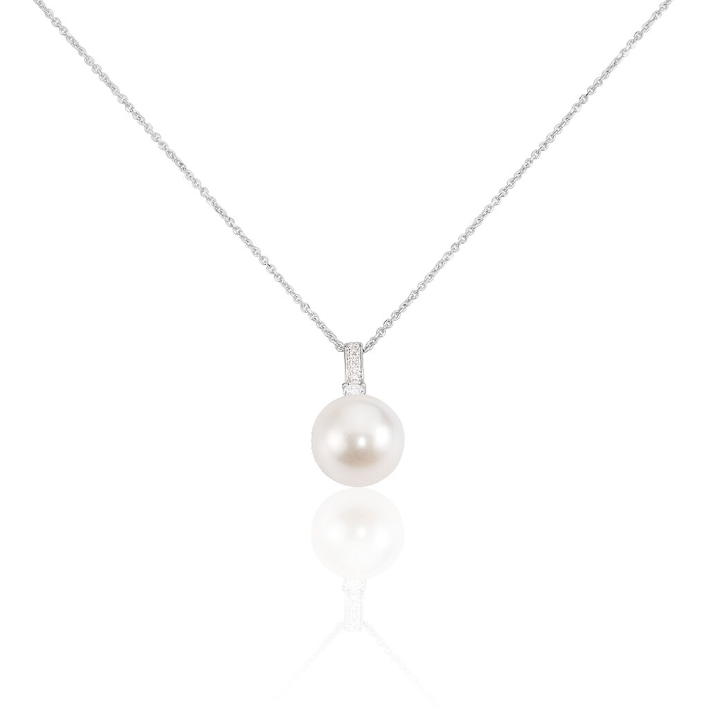 Damen Collier Weißgold 375 (9 Karat) Zuchtperle Perlmutt Ball, Collier mit Stein