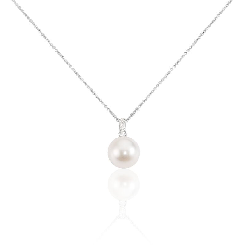 Damen Collier Wei&szlig;gold 375 (9 Karat) Zuchtperle Perlmutt Ball - Halsketten Damen | OROVIVO