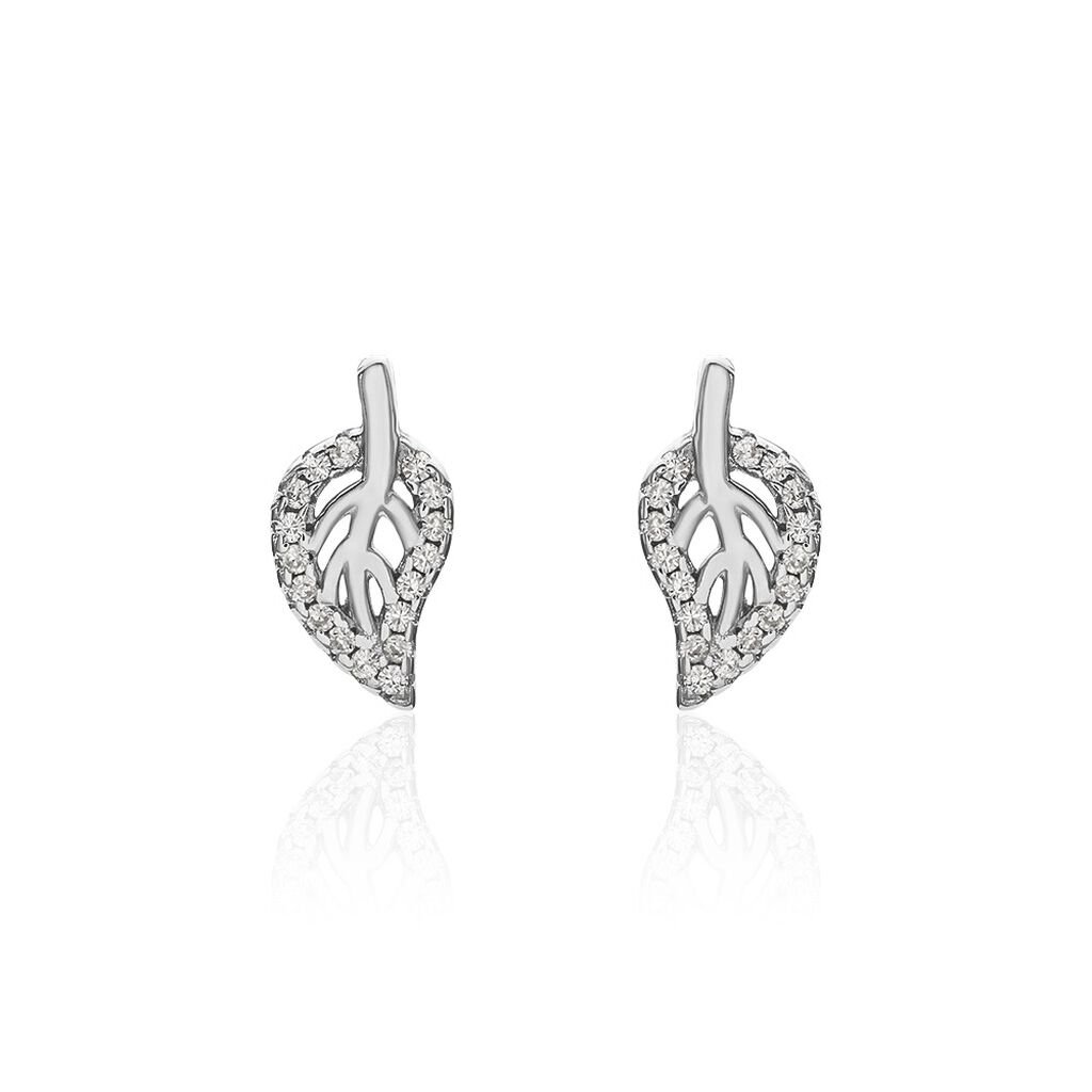 Thumbnail - ANGELINE BLATT 2 Damen Ohrstecker Silber 925 Zirkonia Weiß Blatt, Ohrstecker mit Stein