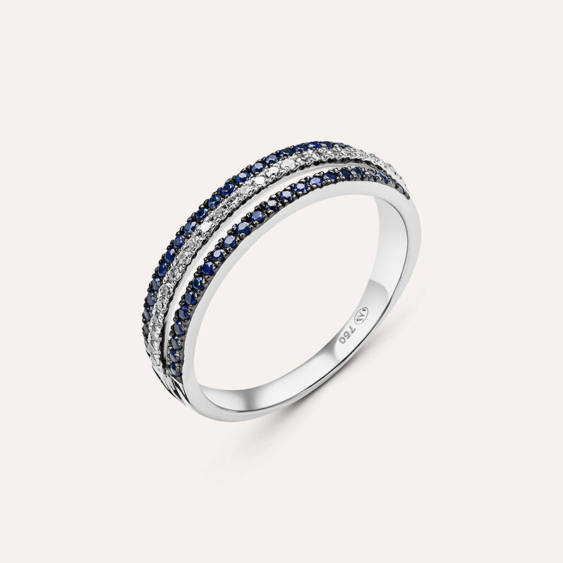 Anello Fascia Elizabeth Crown Oro Bianco Zaffiro Diamante - Spannringe Damen | OROVIVO