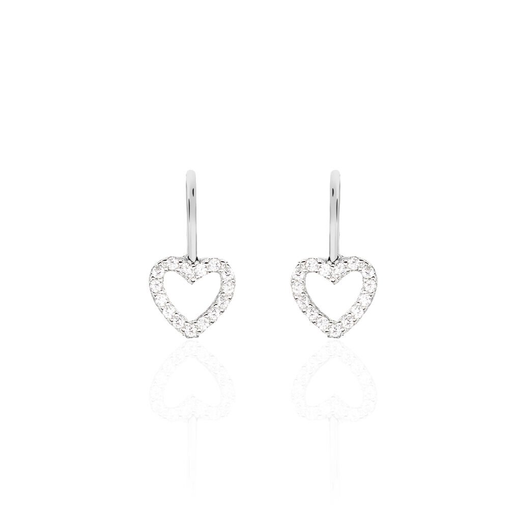 ASHLEY HERZ 7 Damen Ohrringe Lang Silber 925 Zirkonia Weiß Herz, Ohrringe Lang mit Stein