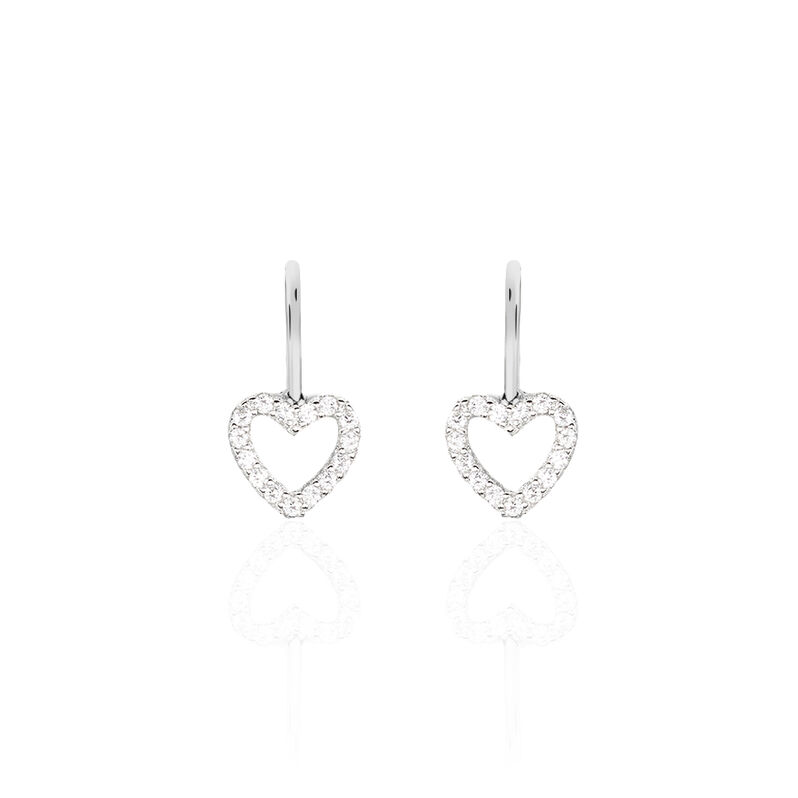 ASHLEY HERZ 7 Damen Ohrringe Lang Silber 925 Zirkonia Weiß Herz - Ohrringe mit Stein Damen | OROVIVO
