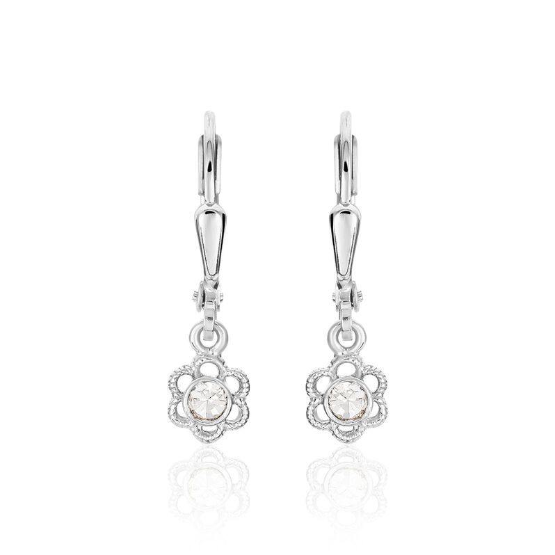 Kinder Ohrringe Lang Silber 925 Strass Wei&szlig; Blume - Ohrh&auml;nger Kinder | OROVIVO