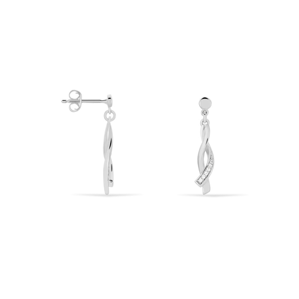 MARIE-ELSA 4 Damen Ohrringe Lang Silber 925 Zirkonia Wei&szlig; Spiralf&ouml;rmig