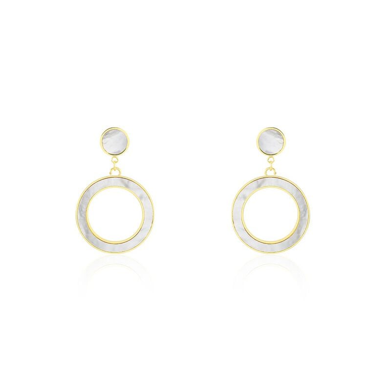 LILY Damen Ohrringe Lang Edelstahl vergoldet Perlmutt Wei&szlig; Kreis - Ohrringe mit Stein Damen | OROVIVO