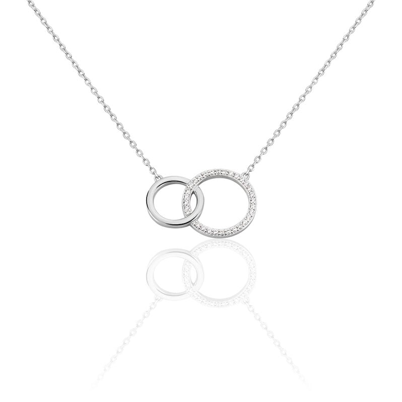 VALERIA Damen Collier Silber 925 Zirkonia Wei&szlig; Doppelkreis - Halsketten Damen | OROVIVO
