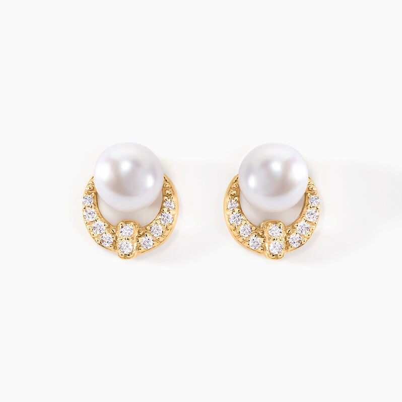 Boucles D'oreilles Puces Aloys Or Jaune Perle De Culture - Spannringe Damen | OROVIVO
