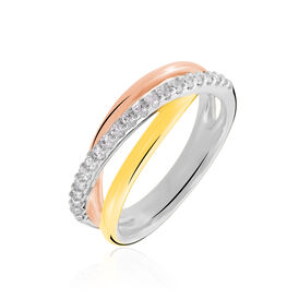 Damenring Silber 925 Tricolor Vergoldet Zirkonia - Ringe mit Stein Damen | OROVIVO