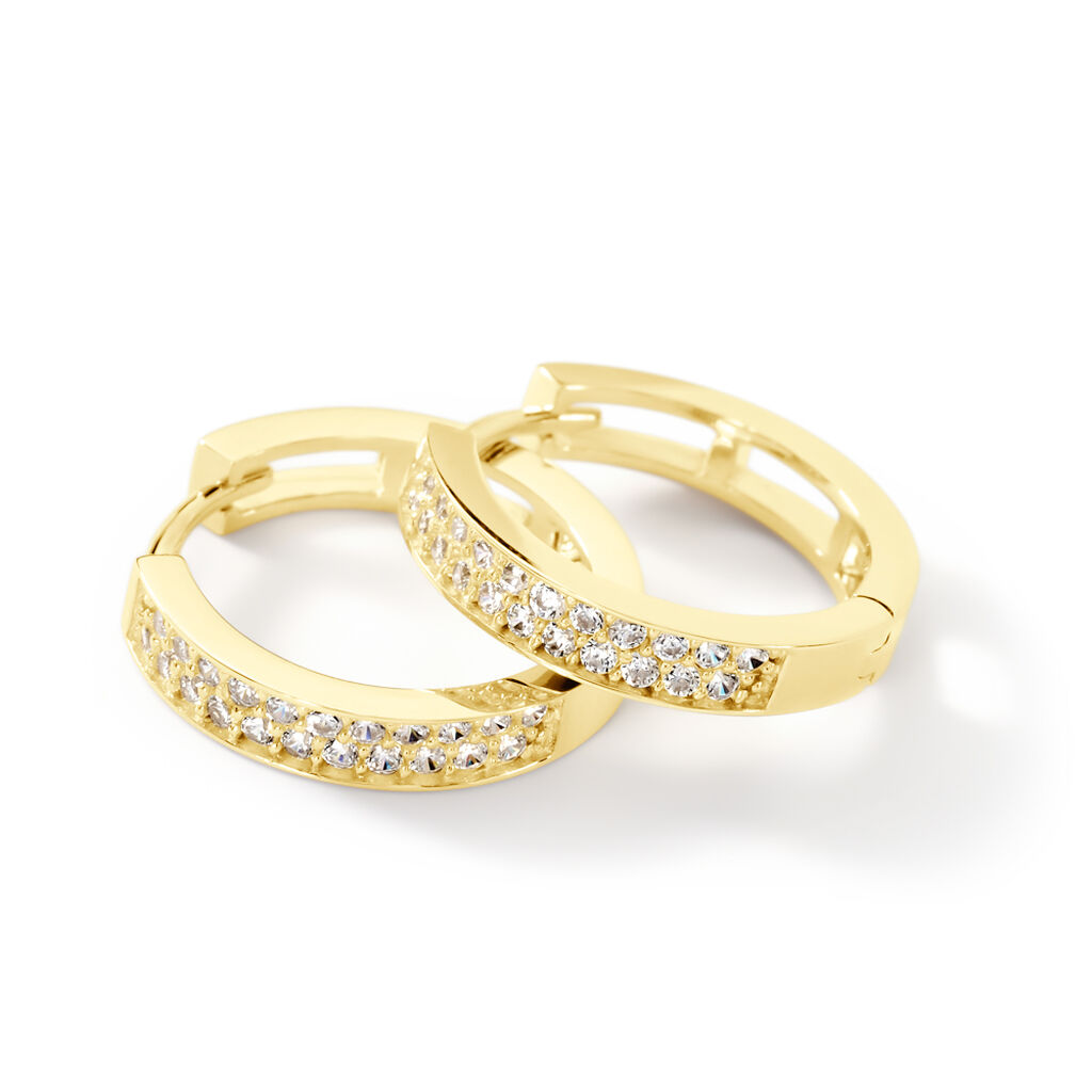 Damen Creolen Gold 375 (9 Karat) Zirkonia Wei&szlig; B 15,1 mm