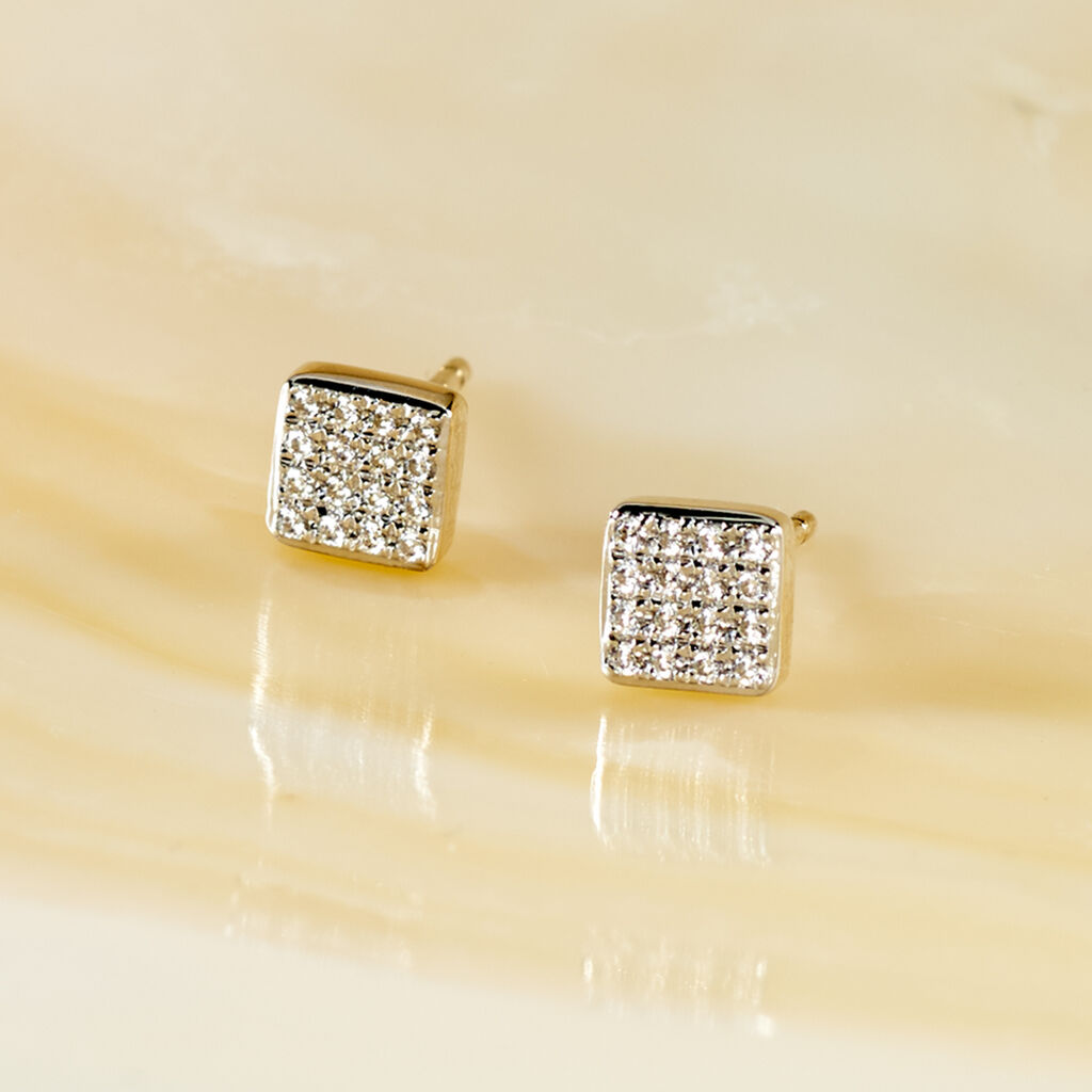 Damen Ohrstecker Gold Bicolor 375 Zirkonia Viereck Aure  - Ohrstecker Damen | OROVIVO