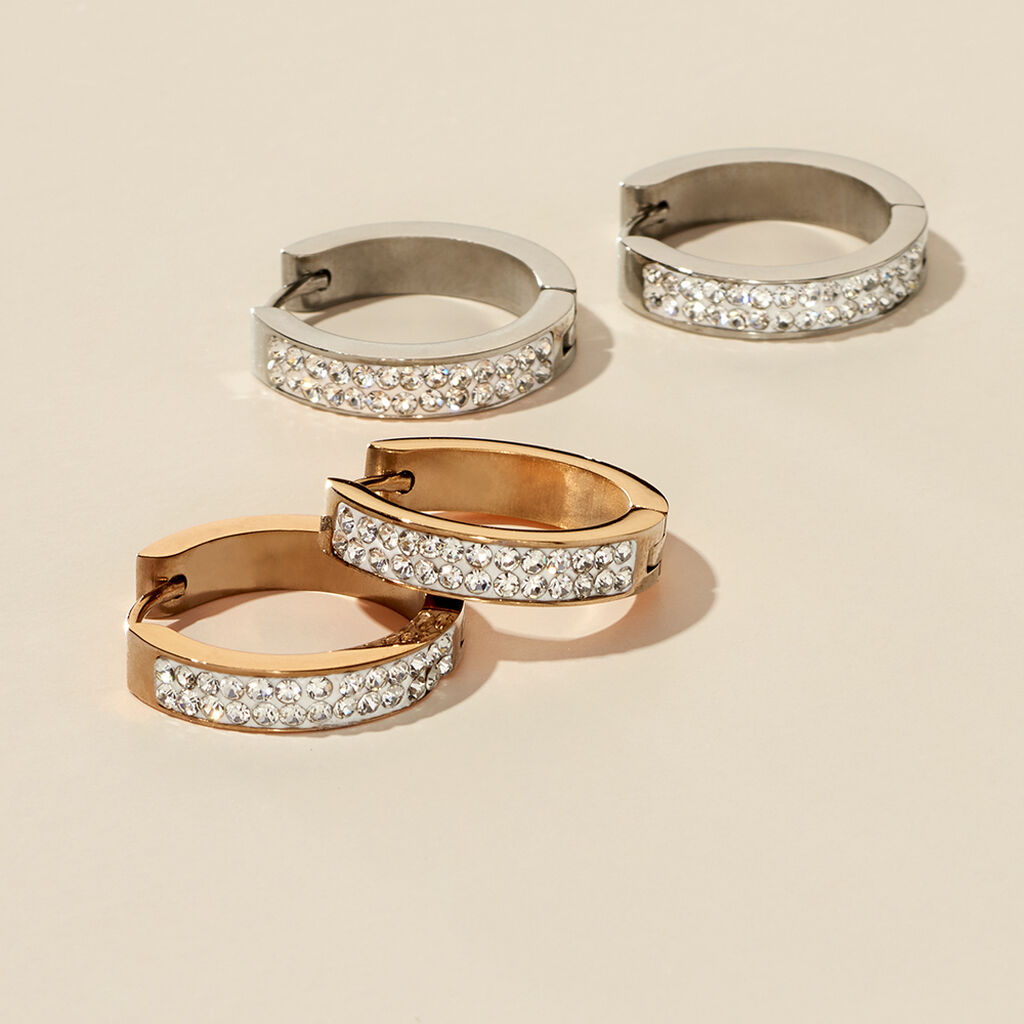 KATLA Damen Creolen Edelstahl rosevergoldet Strass Wei&szlig; B 3 mm