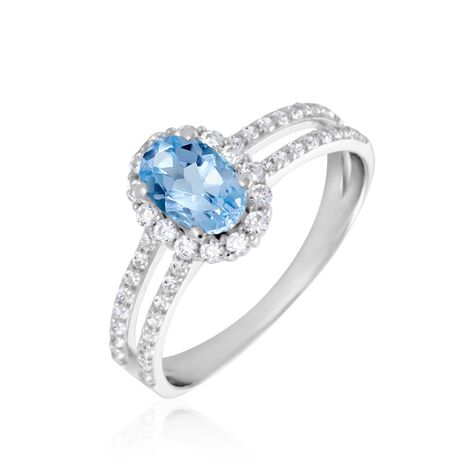 Damenring Weißgold 375 Blautopas Diamanten - Hochzeitsringe Damen | OROVIVO