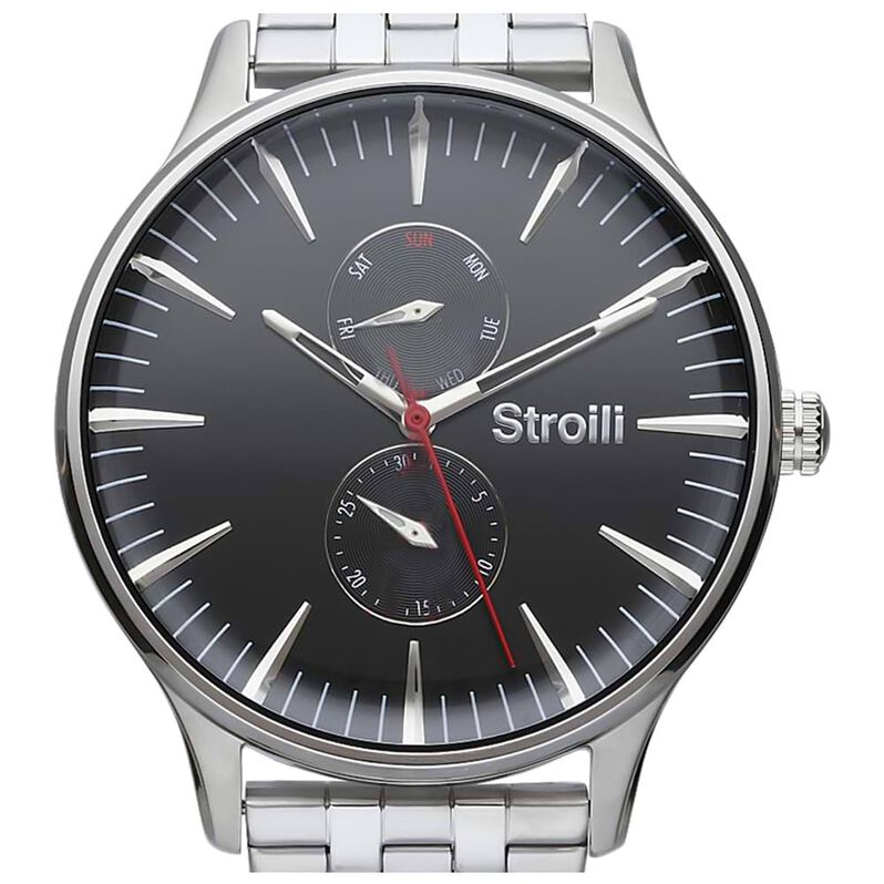 Orologio multifunzione con cinturino e cassa in acciaio silver. quadrante nero - Spannringe Herren | OROVIVO