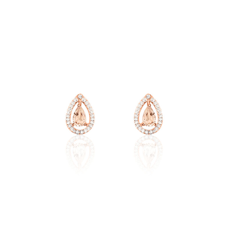 Boucles D'oreilles Puces Or Rose Morganite Et Diamant - Spannringe Damen | OROVIVO