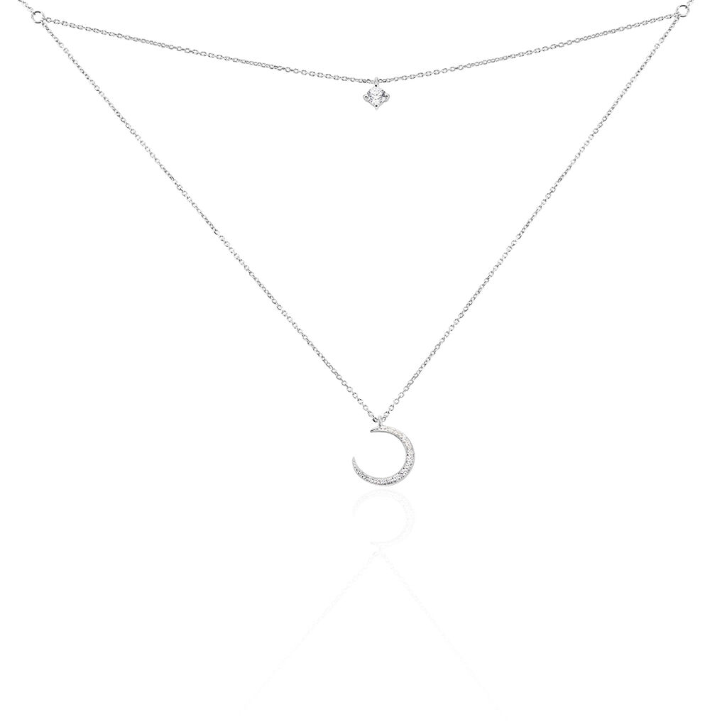 Damen Collier Weißgold 375 Zirkonia Stern Mond - Halsketten Damen | OROVIVO