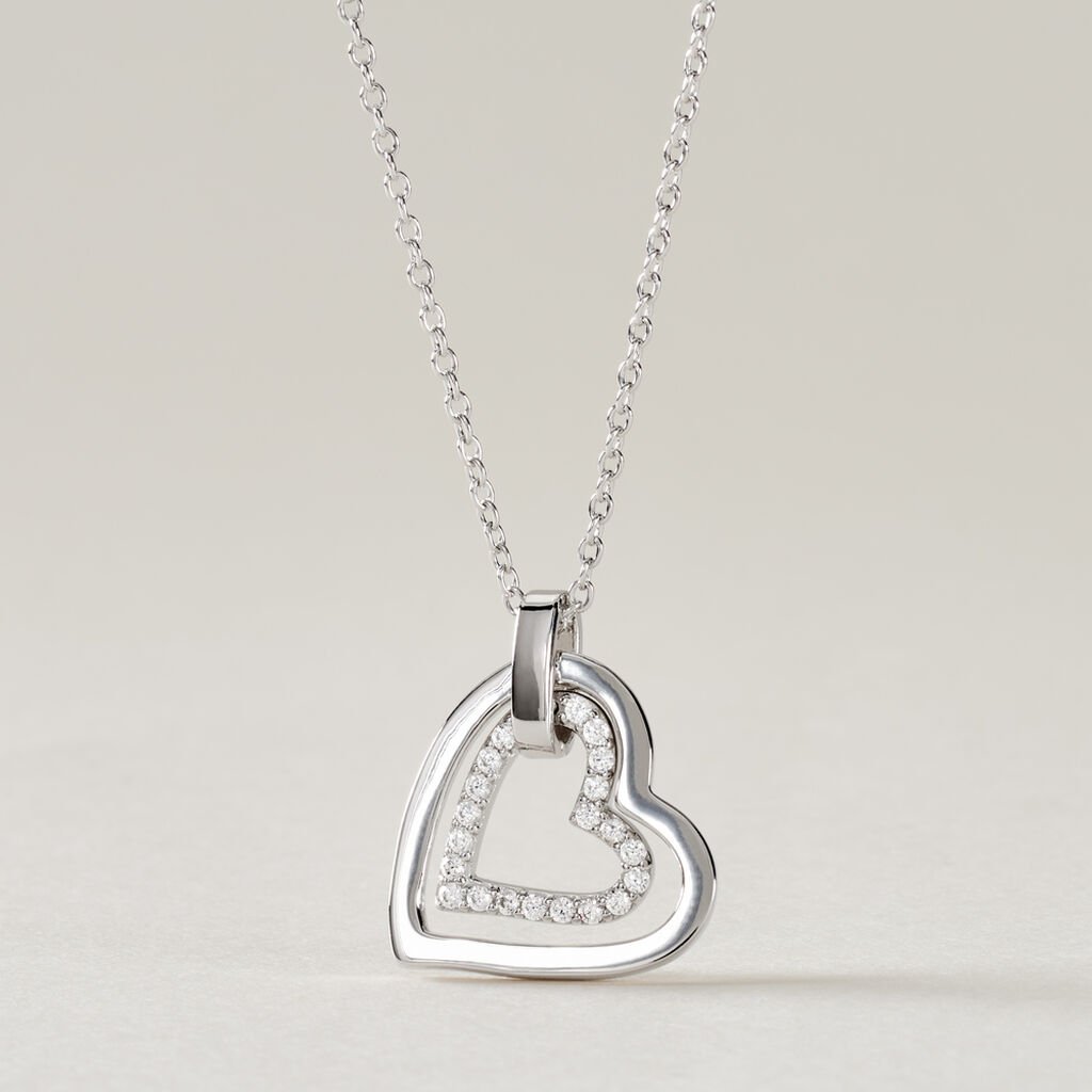 Damen Collier Silber 925 Zirkonia Wei&szlig; 0,07 ct Herz B 1,2 mm