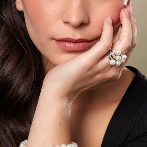 Perloso Damen Ring Silber 925 Zuchtperle Wei&szlig; - Solit&auml;rringe Damen | OROVIVO
