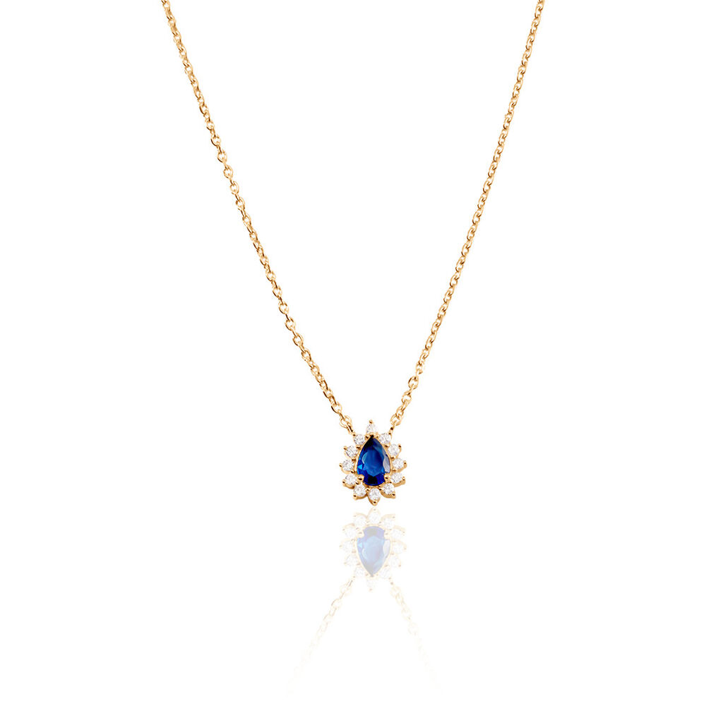 GENEVIEVE Damen Collier Vergoldet Zirkonia Blau Tropfen, Collier mit Stein