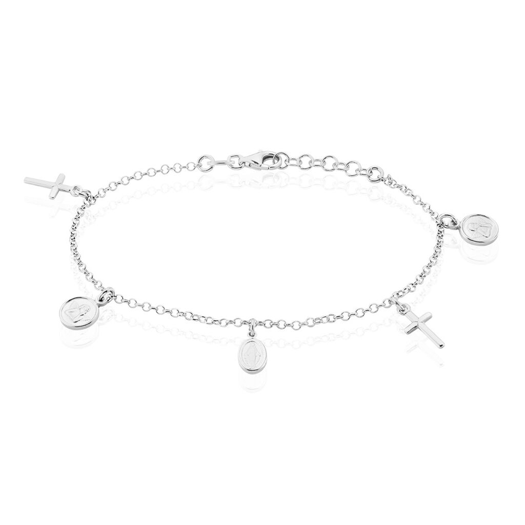 🦚 Damen Charmarmband Panzerkette Silber 925 Kreuz, Armband ohne Stein