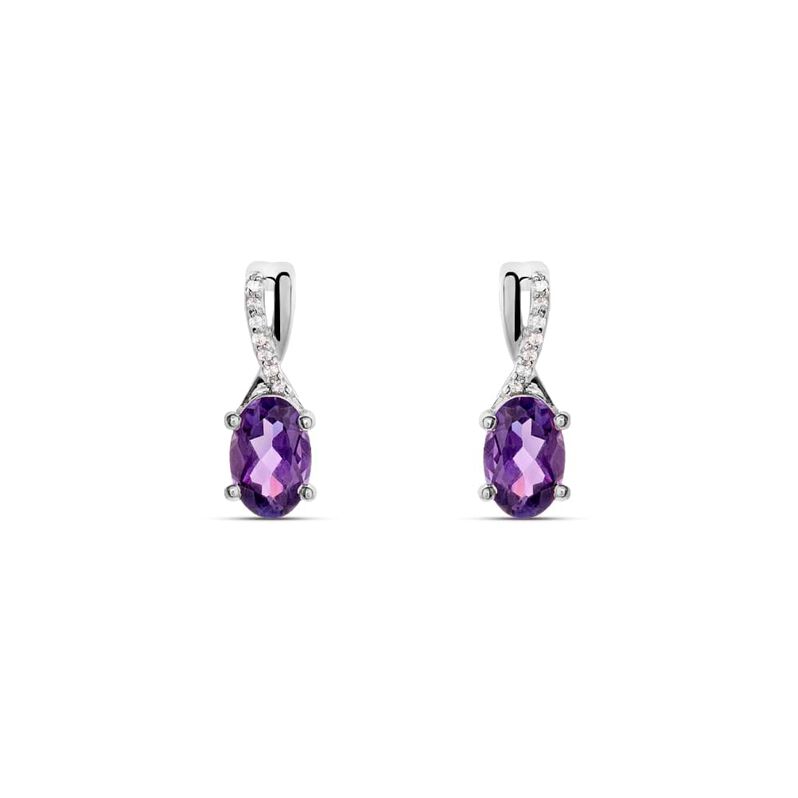 Orecchini Lobo Punto Luce Amélie Oro Bianco Ametista Cubic Zirconia - Spannringe Damen | OROVIVO