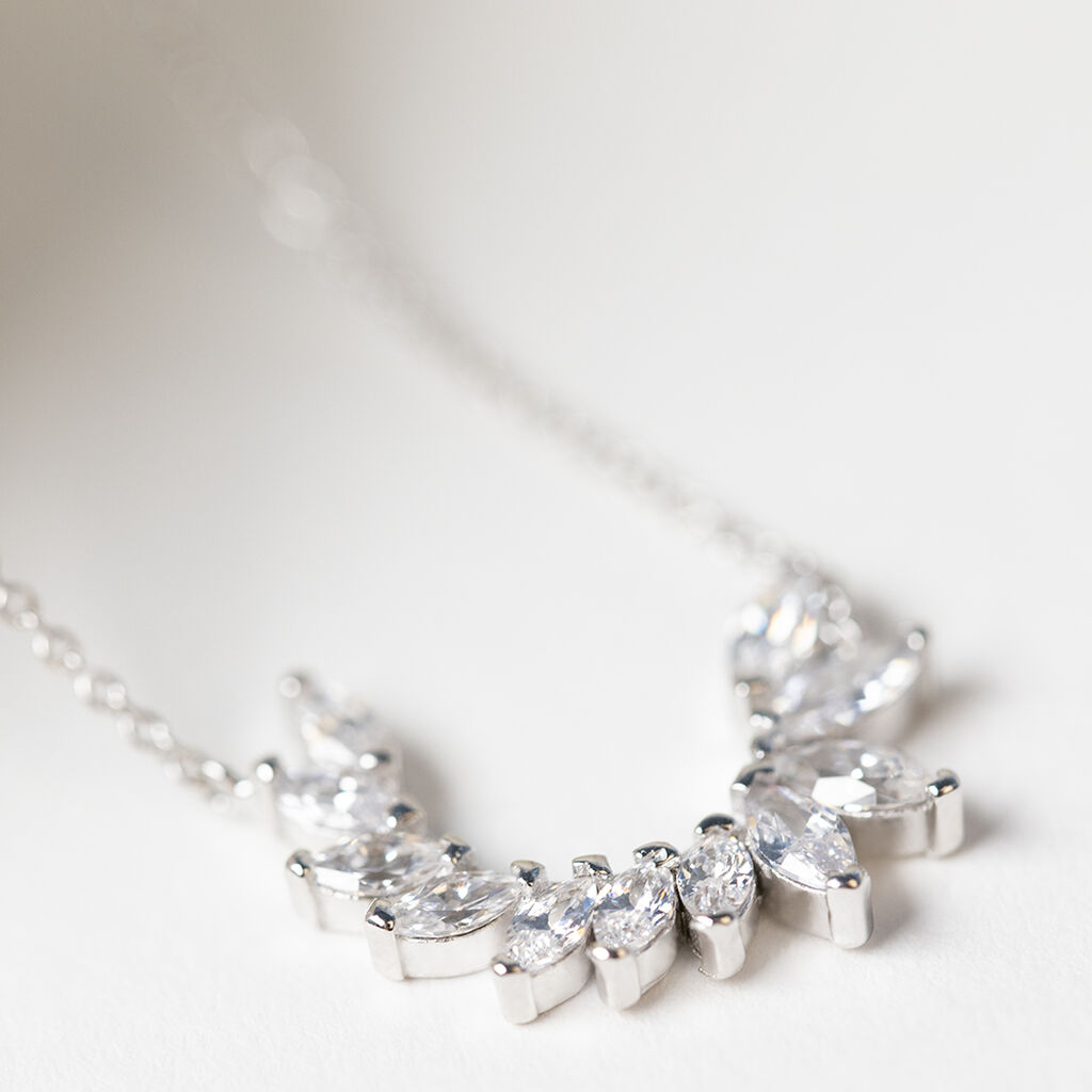 SABINA Damen Collier Silber 925 Zirkonia Wei&szlig; 0,1 ct Halbkreis