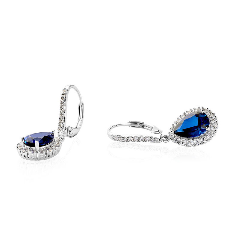 Damen Ohrringe Lang Silber 925 Tropfen Blau Geometrisch Karolina 28,5cm - Ohrringe mit Stein Damen | OROVIVO