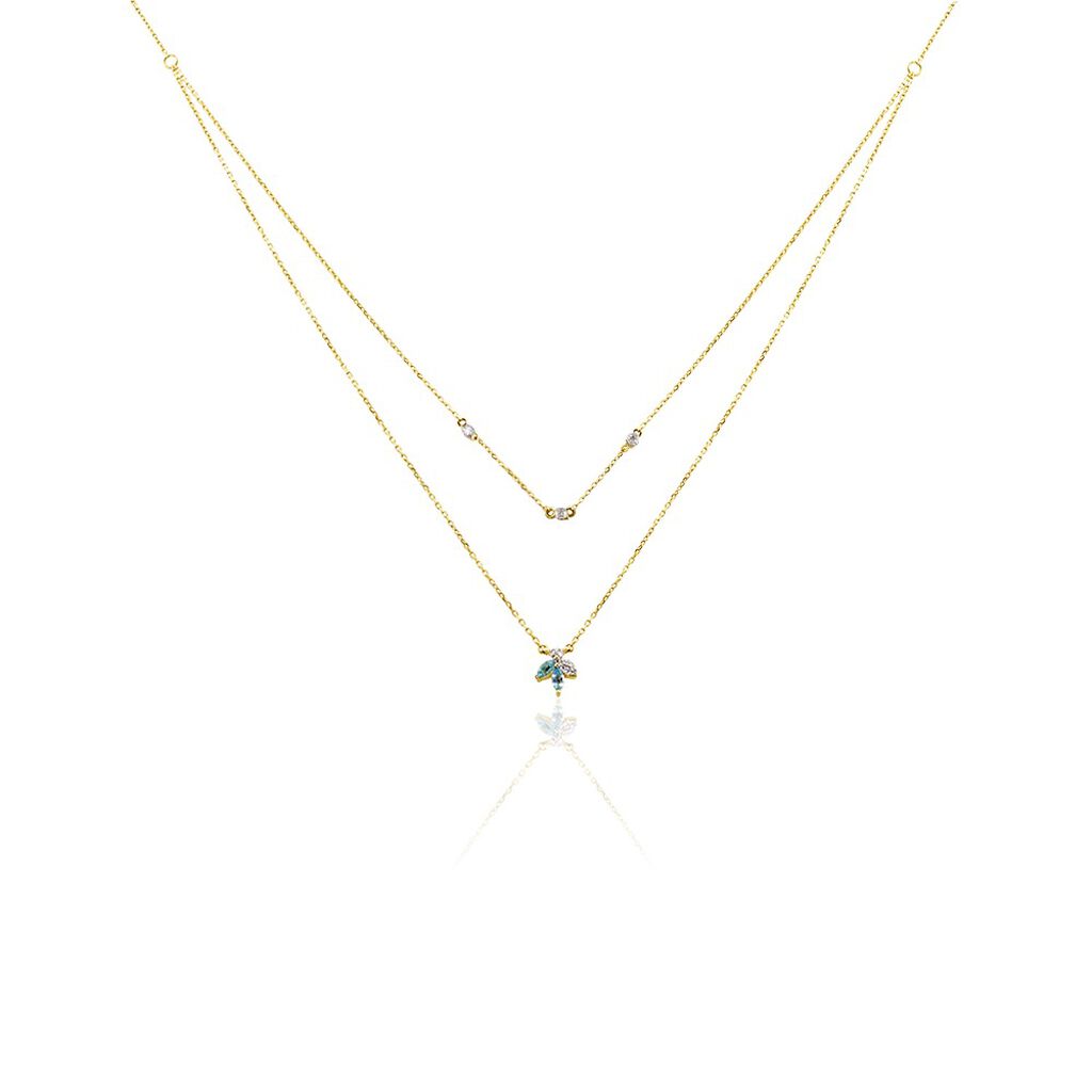 Damen Collier Gold 375 Topas Swiss Blue 0,34ct Blume Santorini - Halsketten Damen | OROVIVO
