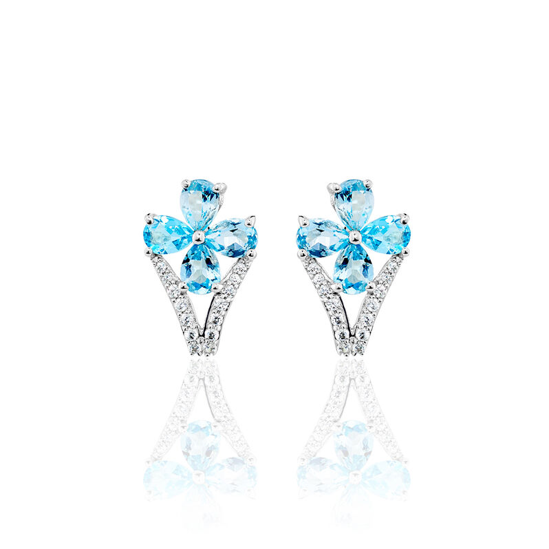 Boucles D'oreilles Puces Or Blanc Topaze Et Oxyde De Zirconium - Spannringe Damen | OROVIVO