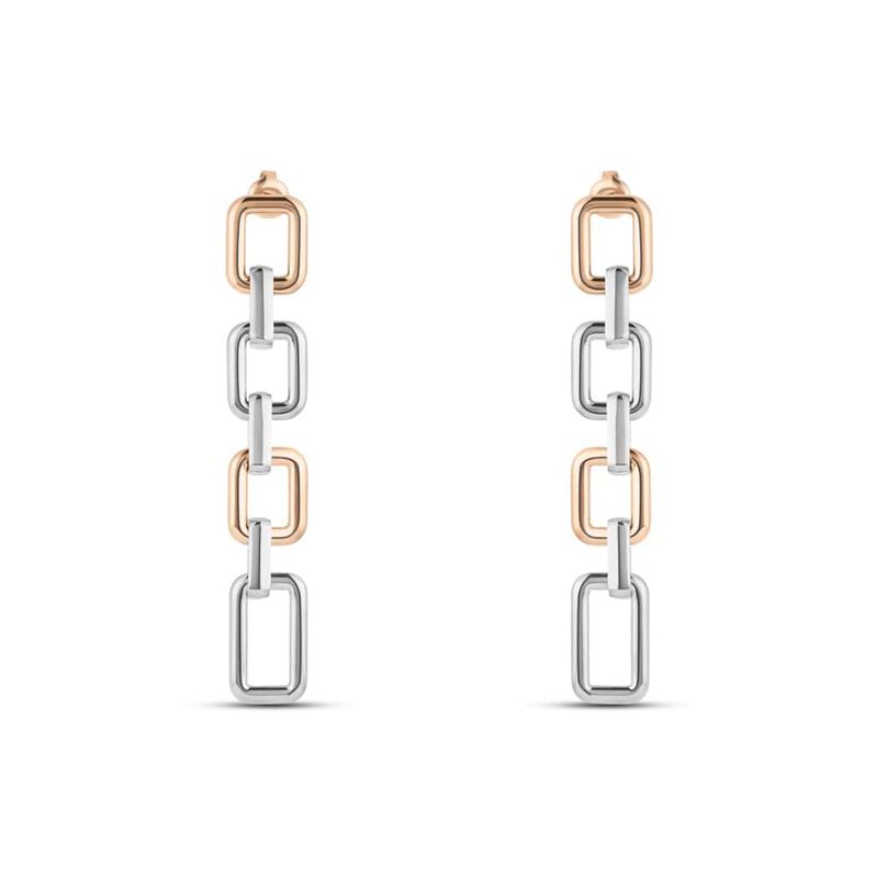 Orecchini Pendenti Sunrise Acciaio Bicolore Bianco / Rosa - Spannringe Damen | OROVIVO