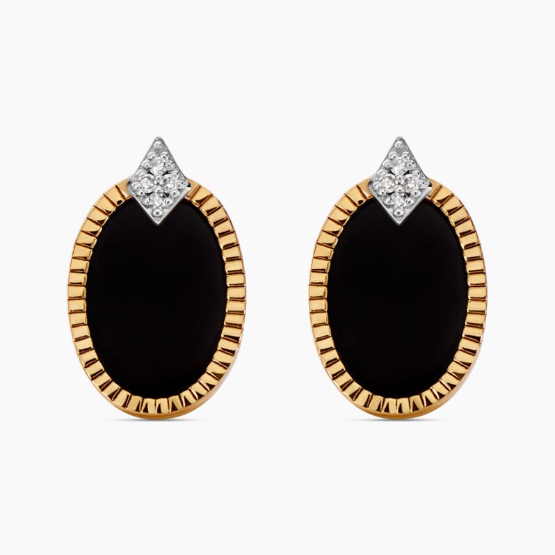 Boucles D'oreilles Puces Talisman 2 Or Jaune Onyx Diamant - Spannringe Damen | OROVIVO