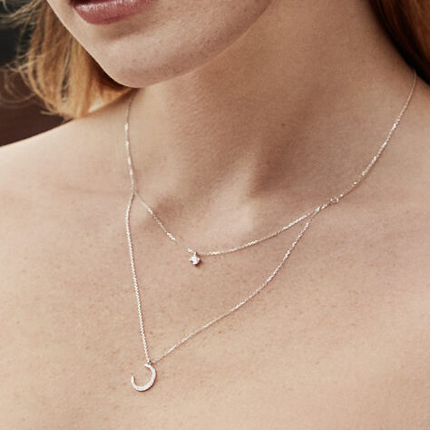 Damen Halskette Weißgold 375 Zirkonia Halbmond - Halsketten Damen | OROVIVO