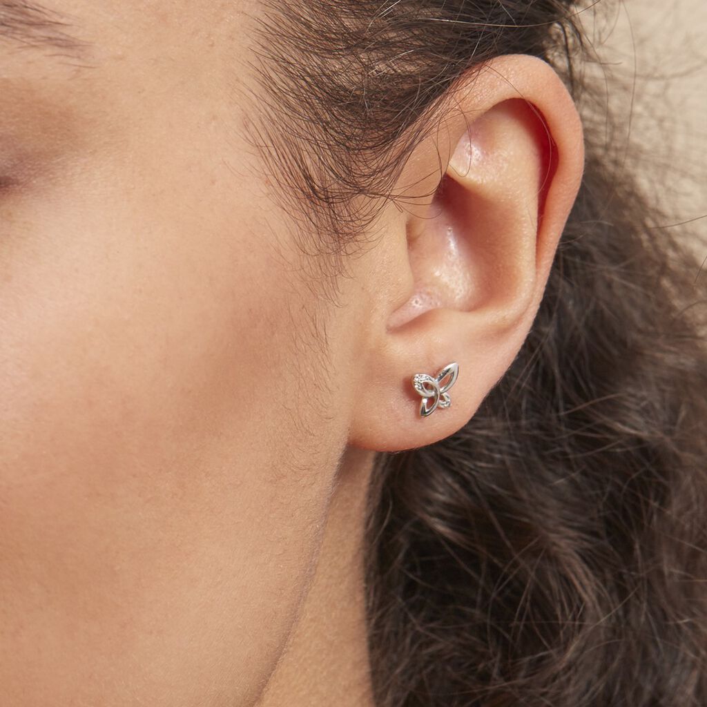 Boucles D'oreilles Puces Papillon Or Blanc Diamant - Spannringe Damen | OROVIVO