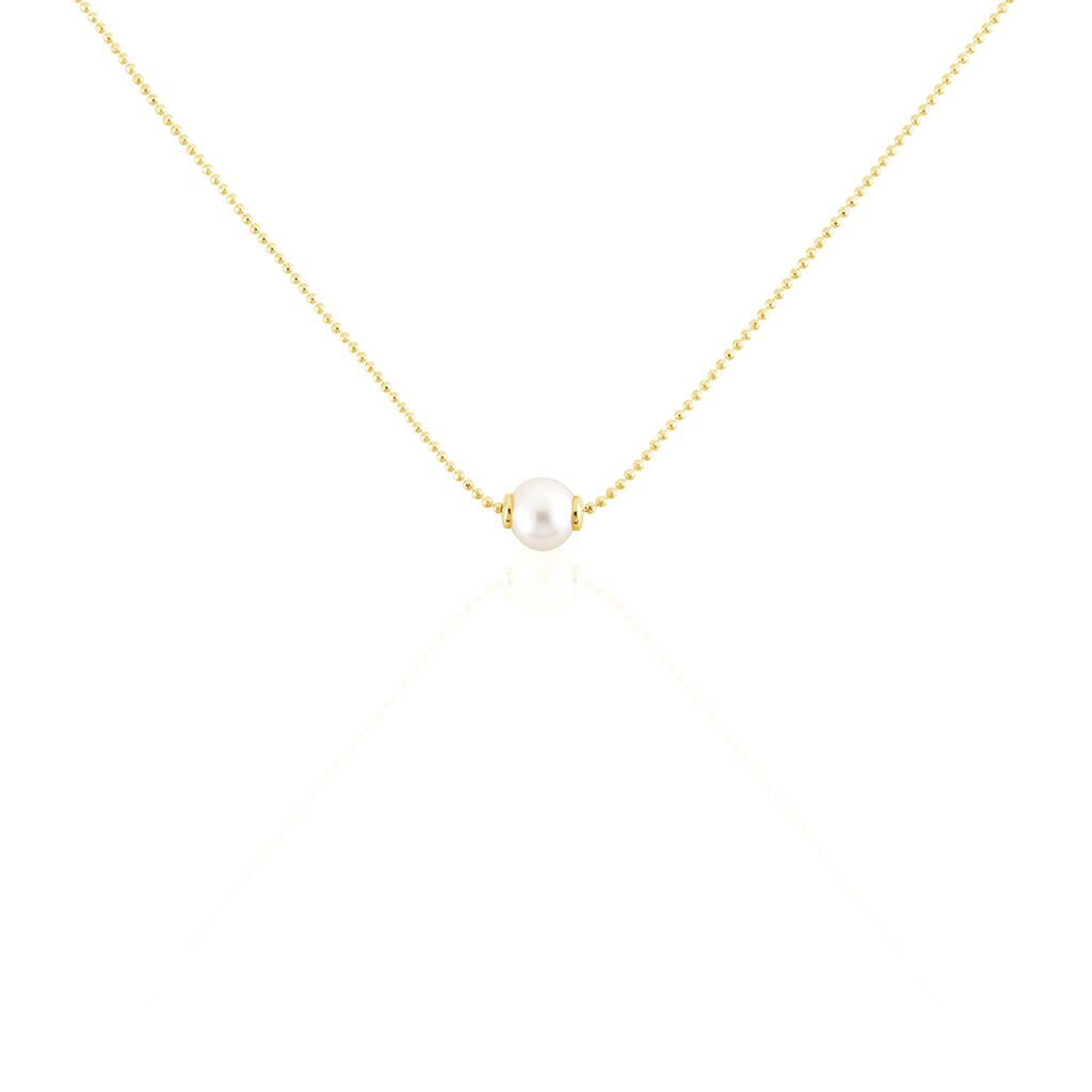 RYN Damen Collier Silber vergoldet 925 Zuchtperle Perlmutt Ball, Collier mit Stein