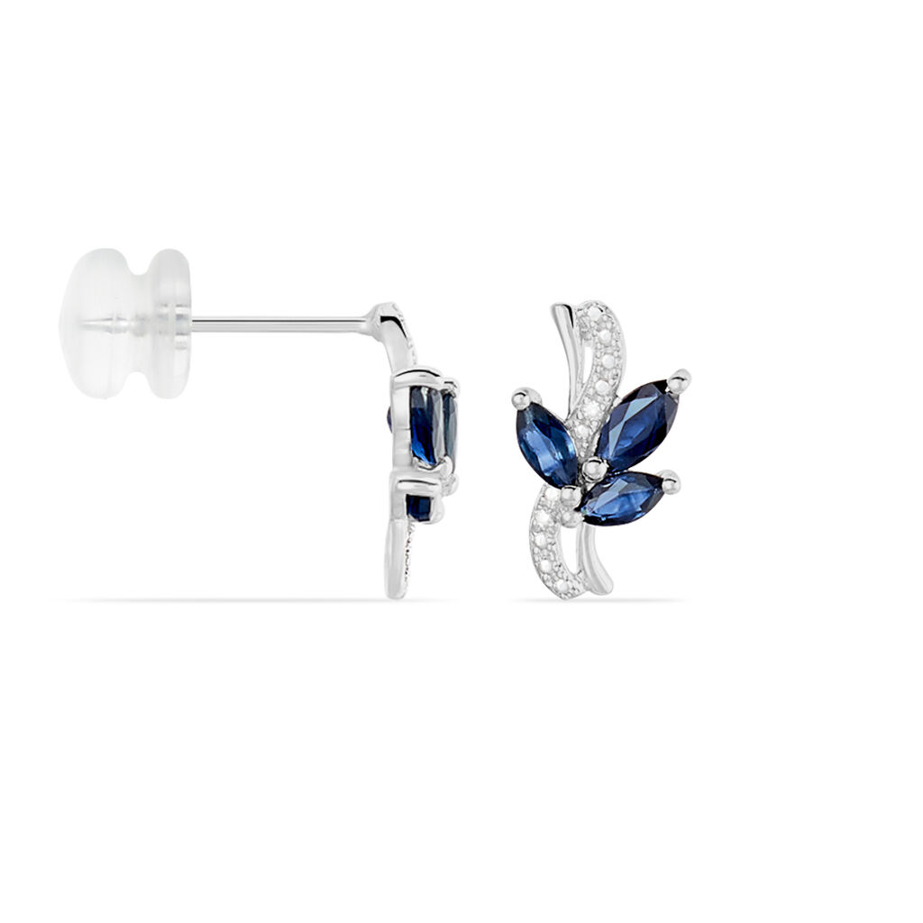 ANGIE Damen Ohrstecker Wei&szlig;gold 375 (9 Karat) Saphir Blau 0,01 ct Welle