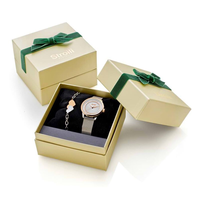 Cofanetto Donna con orologio da polso solo tempo con cassa e cinturino in acciaio + bracciale in acciaio Cuore - Spannringe Damen | OROVIVO