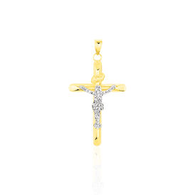 Kreuz Anhänger Gold 375 Bicolor Kristalle Jesus Christus Zippora - Kreuzanhänger Familie | OROVIVO