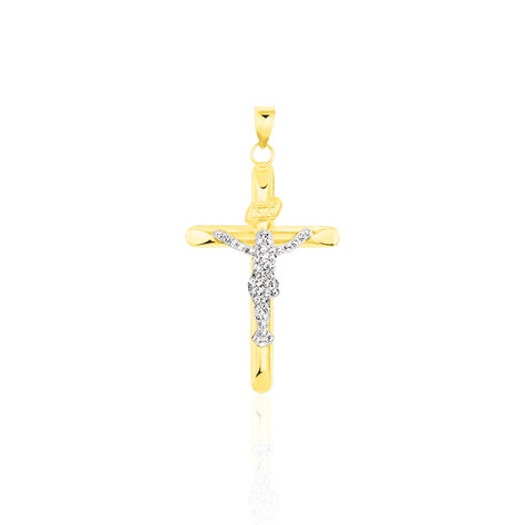 Kreuz Anhänger Gold 375 Bicolor Kristalle Jesus Christus Zippora - Schmuckanhänger Familie | OROVIVO